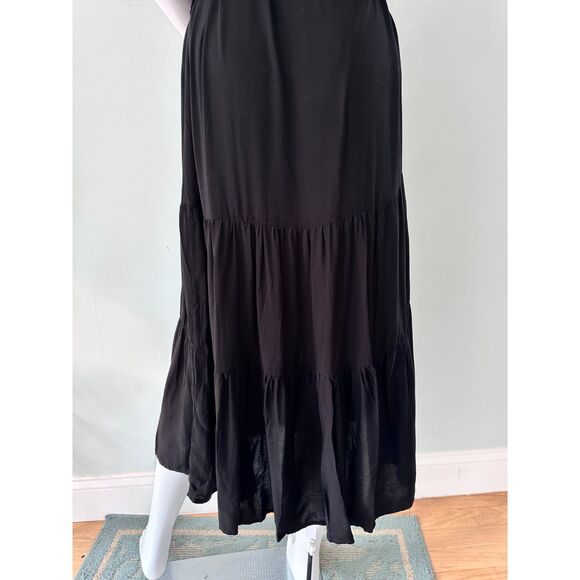Saks Fifth Ave Sleeveless Black Tiered Midi Dress with Button Detail size Large - Picture 9 of 9